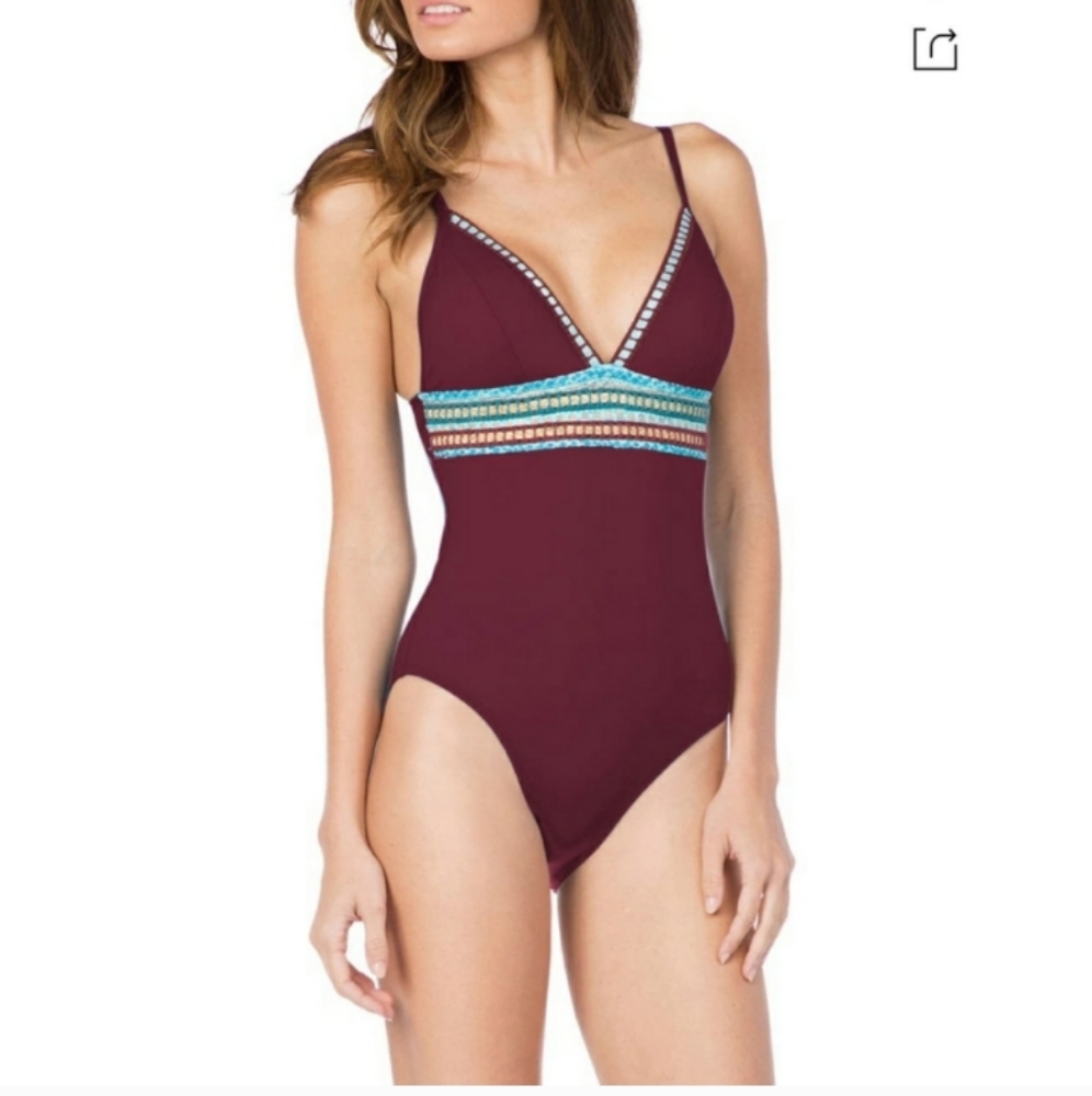 NWT La Blanca Women's Idealist V-Neck Maroon One Piece